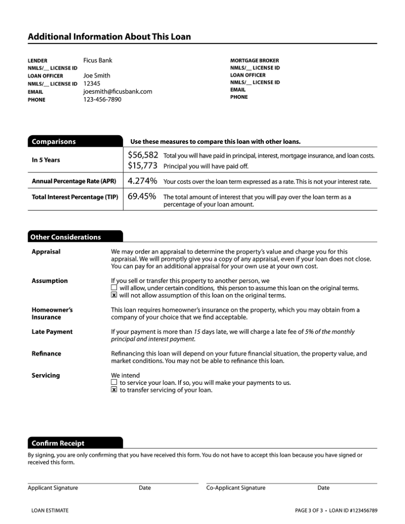 Sample Loan Estimate Document Page 3
